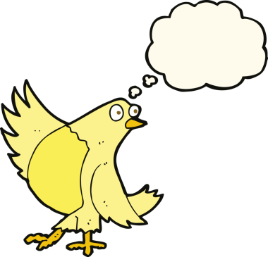 Bir insan tarafından çizilmiş düşünce baloncuklu dans eden kuş.