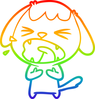 Gökkuşağı gradyan çizimi. Bir insan tarafından çizilmiş şirin bir köpek çizimi.