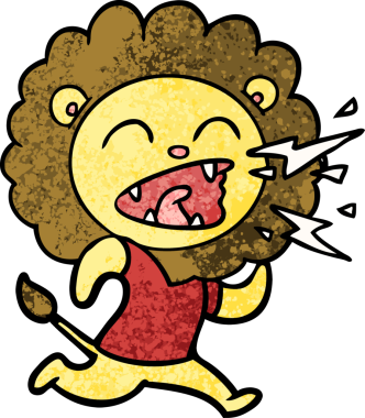 Bir insan tarafından çizilmiş kükreyen aslan çizgi filmi.