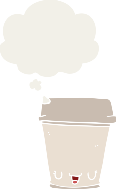 Düşünce baloncuklu çizgi film kahve fincanı insan tarafından çizilmiş.