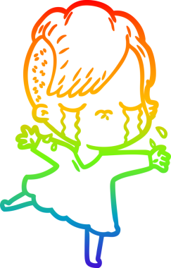 Gökkuşağının gradyan çizimi bir insan tarafından çizilmiş ağlayan bir kız çizgi filmi.