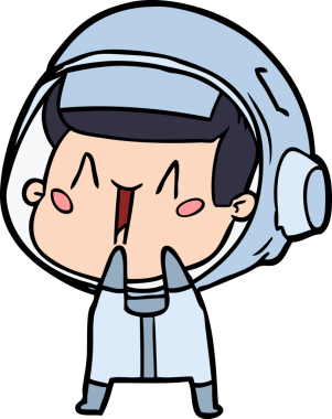 Bir insan tarafından çizilmiş mutlu astronot çizgi filmi.