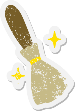 Sihirli süpürge sopası bir insan tarafından çizilmiş grunge çıkartması.