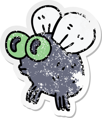 Bir insan tarafından çizilmiş garip bir el çizimi karikatür sineğinin sıkıntılı çıkartması