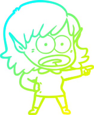 Bir çizgi filmin soğuk gradyan çizimi bir insan tarafından çizilmiş elf kızını şok etti.