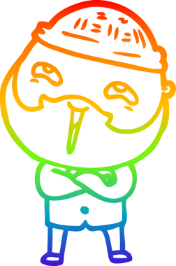 Bir insan tarafından çizilmiş mutlu sakallı bir adamın çizgi çizimi.