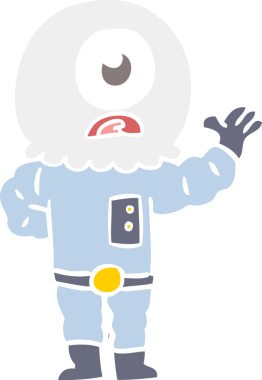 Düz renkli çizgi film Tepegöz uzaylı uzay adamı bir insan tarafından çizildi.