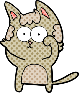 Bir insan tarafından çizilmiş mutlu çizgi film kedisi.