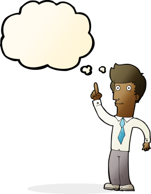 Bir insan tarafından çizilmiş düşünce baloncuğu fikri olan çizgi film dostu bir adam.