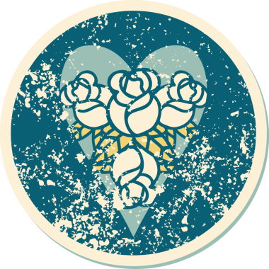 Bir insan tarafından çizilmiş kalp ve çiçeklerin sembolik depresif dövme şekli