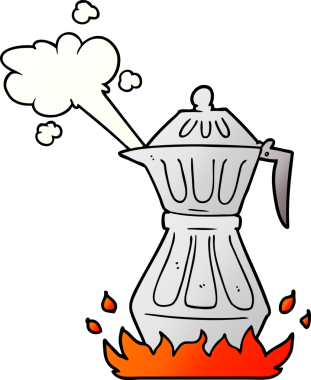 Bir insan tarafından çizilmiş dumanı tüten espresso kabı.