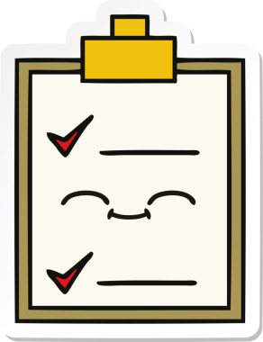 Bir insan tarafından çizilmiş şirin bir karikatür kontrol listesinin etiketi