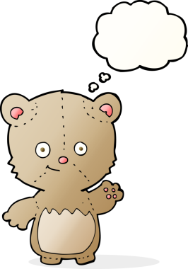 Bir insan tarafından çizilmiş düşünce baloncuğuyla sallanan oyuncak ayı.