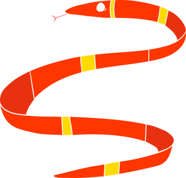 Bir insan tarafından çizilmiş düz renk karikatür deniz yılanı.