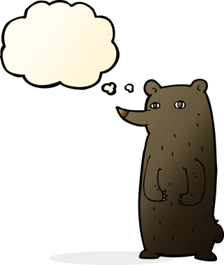 Bir insan tarafından çizilmiş düşünce baloncuğu olan komik çizgi film kara ayı.