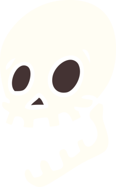 Bir insan tarafından çizilmiş kafatası düz renkli çizgi film.