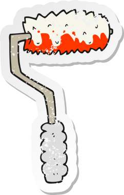 Bir insan tarafından çizilmiş bir karikatür boya rulosunun gerilimli yapıştırması.