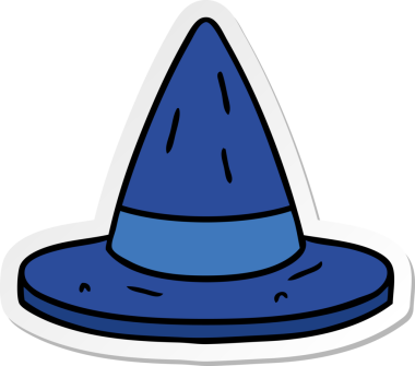 Bir insan tarafından çizilmiş bir cadı şapkasının el çizimi karikatürü.