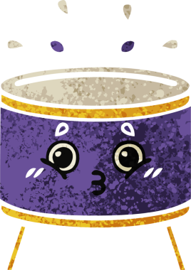 Bir insan tarafından çizilmiş davulun retro çizim tarzı karikatürü