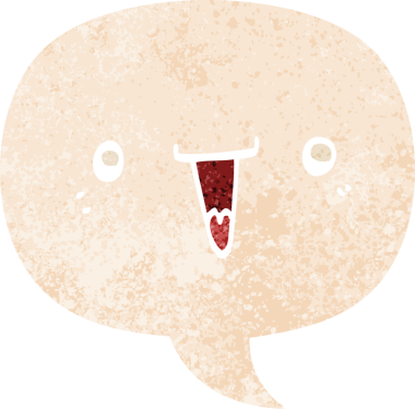 Bir insan tarafından çizilmiş grunge sıkıntılı retro tarzı ile konuşma baloncuğu ile sevimli çizgi film yüzü