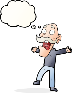 Karikatür bir insan tarafından çizilen düşünce baloncuğuyla yaşlı adamı şok etti.