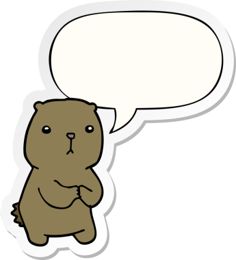 Bir insan tarafından çizilmiş konuşma balonu çıkartmalı endişeli ayı çizgi filmi.