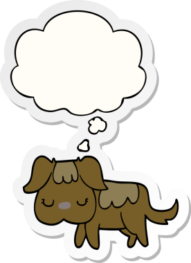 İnsan tarafından çizilmiş bir çıkartma olarak düşünce baloncuğu olan çizgi film köpeği.