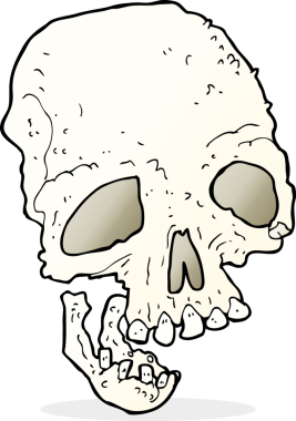 Bir insan tarafından çizilmiş eski ve ürkütücü bir kafatası.