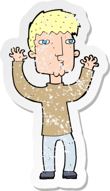 Bir insan tarafından çizilmiş endişeli bir karikatürün gerilimli çıkartması.