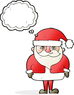 Mutlu noel baba çizgi filmi Bir insan tarafından çizilmiş düşünce baloncuğu ile