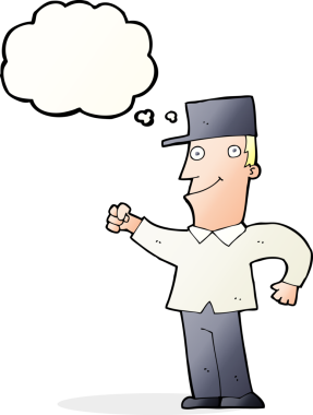 Bir insan tarafından çizilmiş düşünce baloncuğuyla havayı yumruklayan çizgi film adamı.