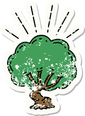 Bir insan tarafından çizilmiş dövme stili bir ağacın eski etiketi.