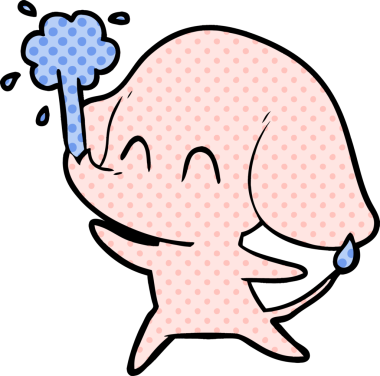 Bir insan tarafından çizilmiş su püskürten sevimli bir fil.