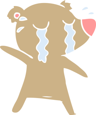 Bir insan tarafından çizilmiş düz renkli karikatür ağlayan ayı