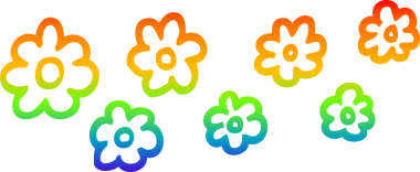 Bir insan tarafından çizilmiş karikatür desenli çiçeklerin çizimi.