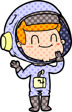 Bir insan tarafından çizilmiş mutlu astronot.