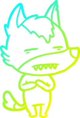 Bir insan tarafından çizilmiş dişleri gösteren çizgi bir kurt çizimi.