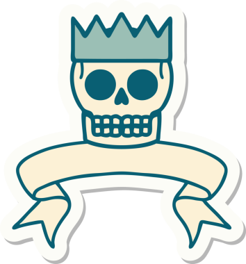 Bir insan tarafından çizilmiş kafatası ve taç dövmesi stili.