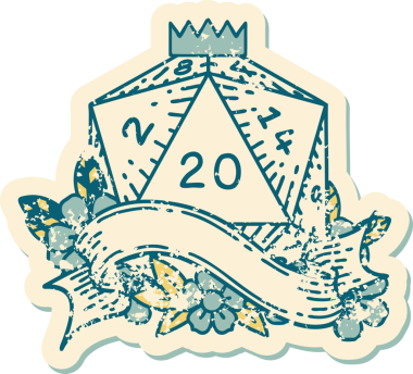 Retro Dövme Biçimi Doğal 20 D20 zar bir insan tarafından çizildi