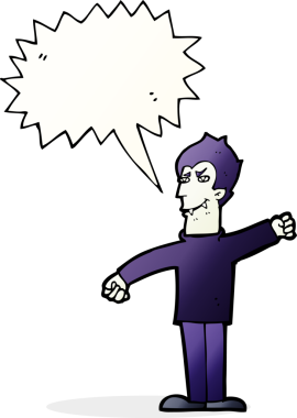 Bir insan tarafından çizilmiş konuşma balonu olan bir vampir adam.