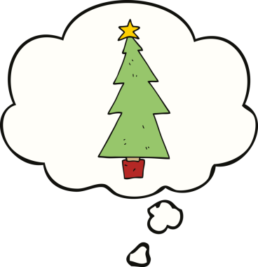 Bir insan tarafından çizilmiş düşünce baloncuğu olan bir Noel ağacı.