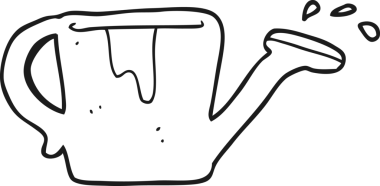 Bir insan tarafından çizilmiş siyah beyaz karikatür sulama kutusu.