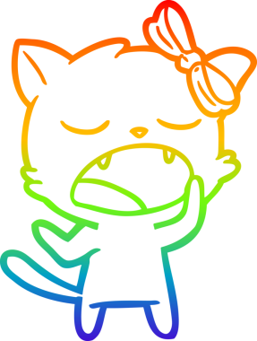 gökkuşağı gradyan çizgi çizimi bir insan tarafından çizilmiş esneyen kedi