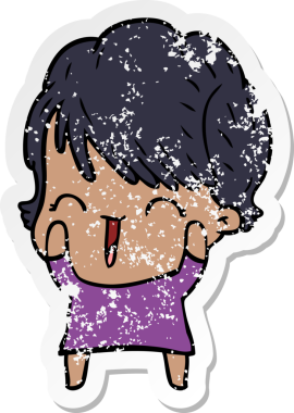 Bir insan tarafından çizilmiş, gülen bir karikatür çıkartması.