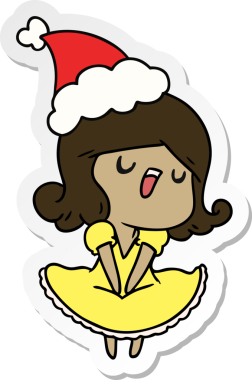 Bir insan tarafından çizilmiş Kawai kızının el çizimi Noel çıkartması.