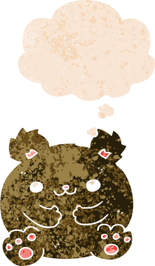 Düşünce baloncuğu ve grunge ile çizgi film ayısı bir insan tarafından çizilmiş tedirgin geçmiş doku