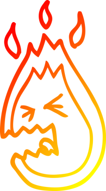 Bir insan tarafından çizilen çığlık atan bir alevin sıcak çizgi çizimi