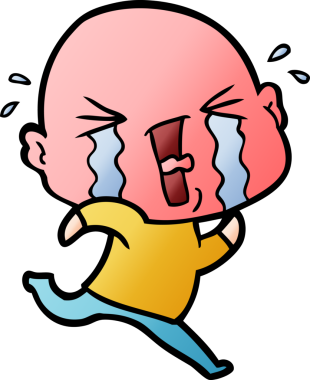 Bir insan tarafından çizilmiş ağlayan kel bir adam.