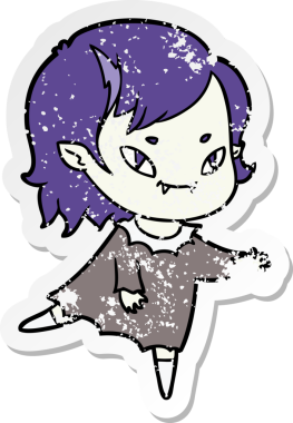 Bir insan tarafından çizilmiş, karikatür dostu vampir bir kızın sıkıntılı çıkartması.