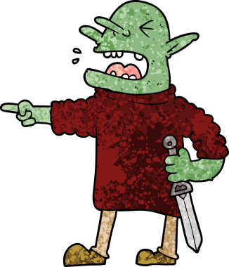 Bir insan tarafından çizilmiş bıçaklı çizgi film cini.